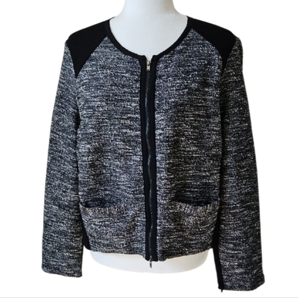 EILEEN FISHER Black/White Tweed Front Zip Jacket, Size XL - Picture 3 of 16